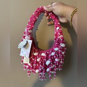 Made in India Pink Beaded Seashell Handbag